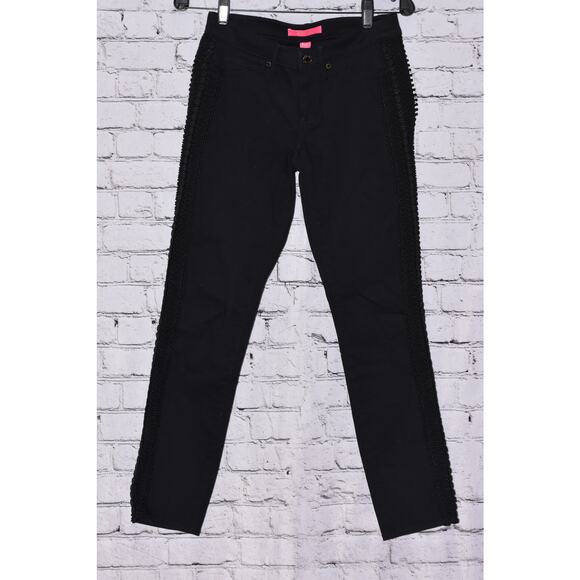 Lilly Pulitzer Onyx South Ocean Lace Trim Skinny Jeans Size 2 - Picture 3 of 12